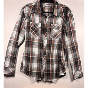 Buckle BKE Long Sleeve Plaid Pearl Snap Shirt Mens Large Standard Fit Western
